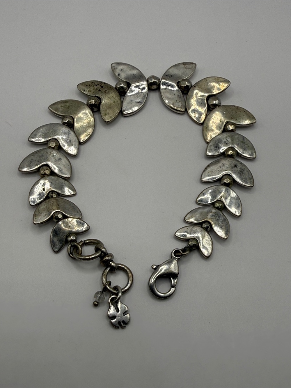 Vintage Lucky Brand Silver Tone Chain Link Bangle Cuff Statement Bracelet